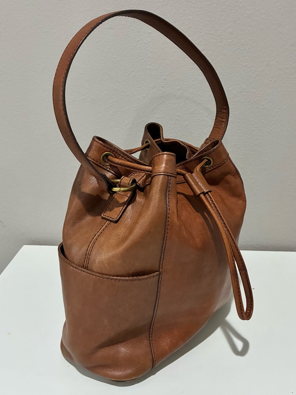 Fossil Women's Brown Leather Drawstring Bucket Bag - Picture 6 of 9
